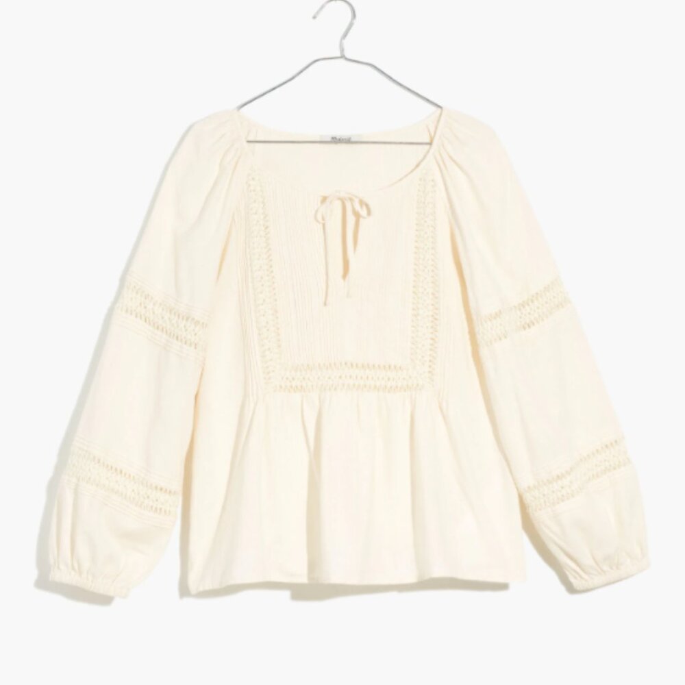 Madewell Linen-Blend Pintuck Peasant Top XS